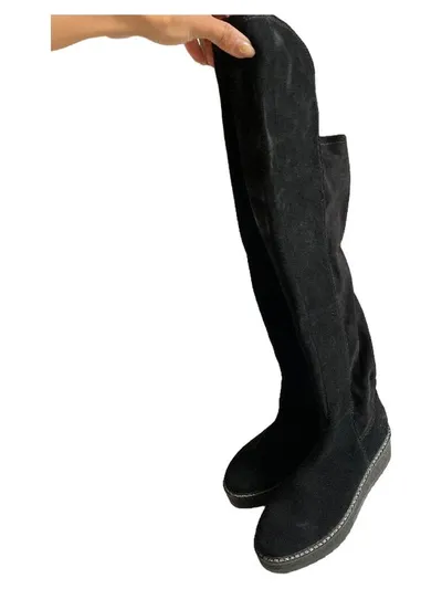 Marco Tozzi Damen Stiefel Gr. 38 Schwarz Wildleder Overknee Plateau
