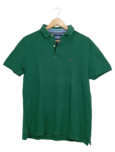 Tommy Hilfiger Poloshirt Herren Gr. M grün Custom Fit Baumwolle