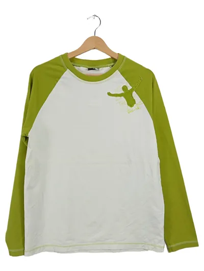 Chiemsee Langarmshirt Herren Gr. 50/L Weiß Grün Raglan Logo Stretch Baumwolle