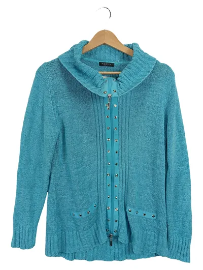 Via Appia Damen Strickjacke Gr. 40 Türkis Reißverschluss Nieten
