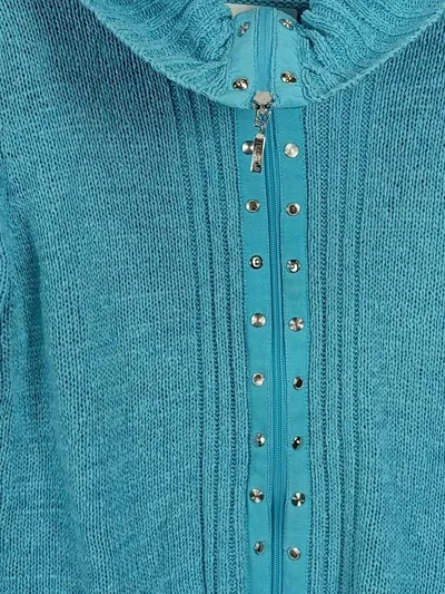 Via Appia Damen Strickjacke Gr. 40 Türkis Reißverschluss Nieten