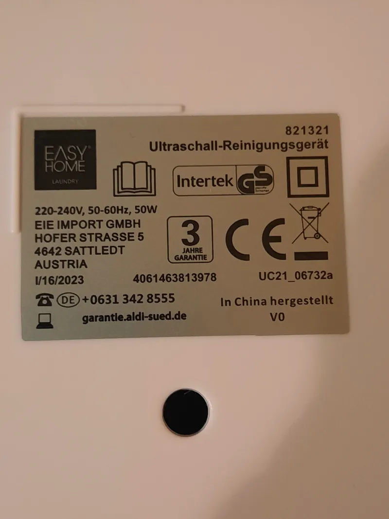 EASY HOME Ultraschall-Reinigungsgerät 50W 0,5L Timer LED-Anzeige Weiß 4