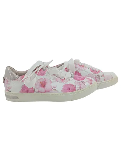BE NATURAL Damen Sneaker Low Blumenmuster Leder Gr. 38 Rosa Weiß