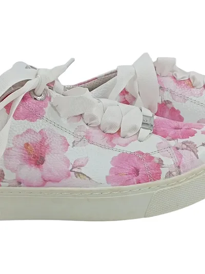 BE NATURAL Damen Sneaker Low Blumenmuster Leder Gr. 38 Rosa Weiß
