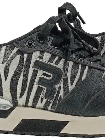 Replay Damen Sneaker Low Gr. 37 Zebra Muster Schwarz Weiß Leder