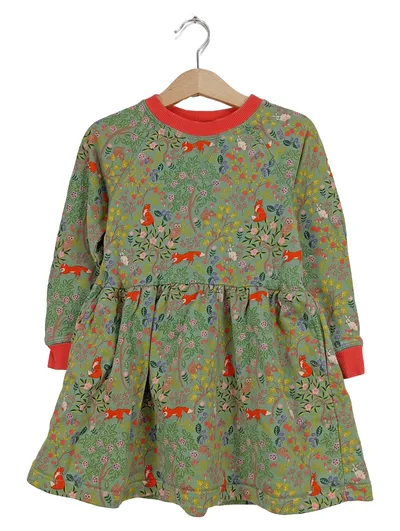 Mini Boden Mädchen Sweatkleid Fuchs Waldtiere Gr. 104 Grün