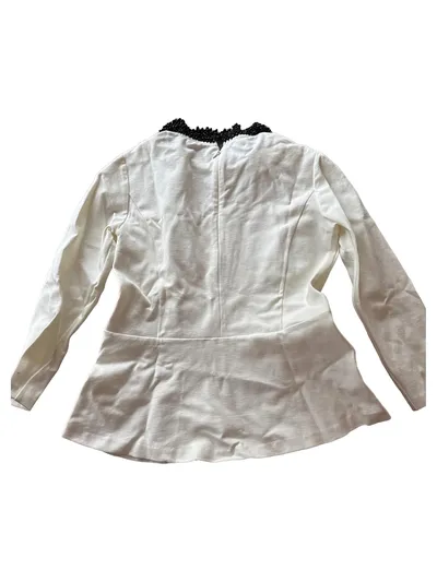Hallhuber Bluse Elegant Gr. 40/L Weiß Langarm Festlich Perlen Viskose
