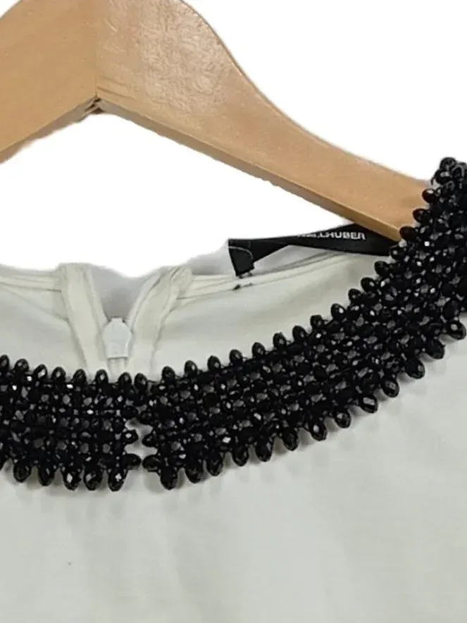 Hallhuber Bluse Elegant Gr. 40/L Weiß Langarm Festlich Perlen Viskose 4