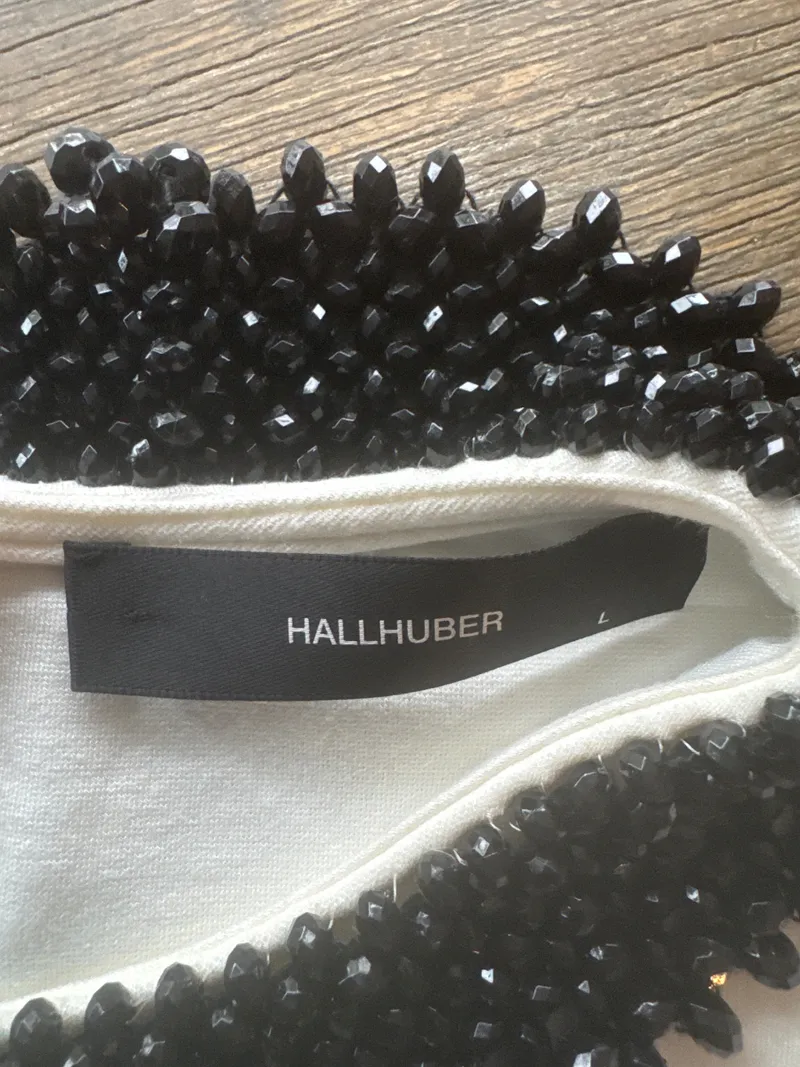Hallhuber Bluse Elegant Gr. 40/L Weiß Langarm Festlich Perlen Viskose 8