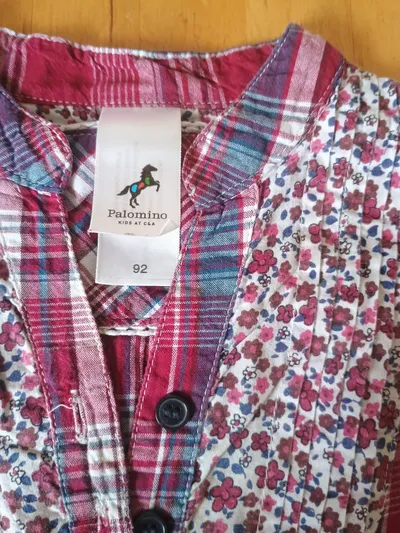 Palomino Mädchen Tunika Bluse Gr. 92 kariert Blumenmuster rot