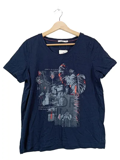 CECIL Damen T-Shirt Blau Gr. 38/M Kurzarm Shirt Grafik Print Casual
