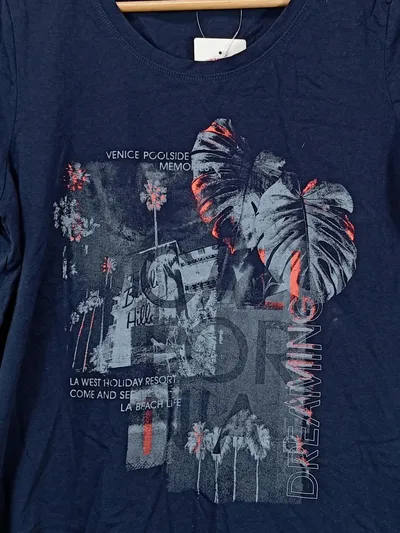 CECIL Damen T-Shirt Blau Gr. 38/M Kurzarm Shirt Grafik Print Casual