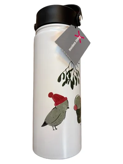Modern Living Trinkflasche Edelstahl Vogel Motiv Weihnachten Weiß 21cm