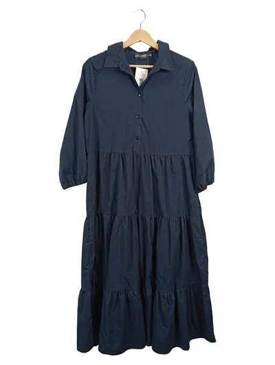 Kapalua Damen Blusenkleid Gr. 40 Blau Langarm Rüschen Maxikleid
