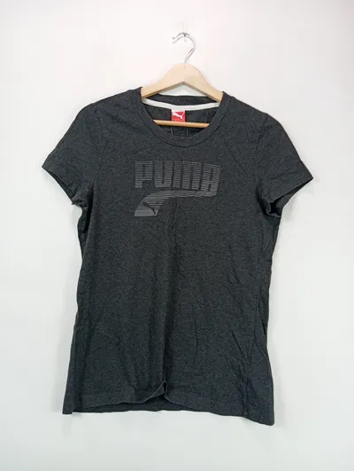 Puma Damen T-Shirt Gr. 40/L Grau Sportlich Logo-Print Kurzarm