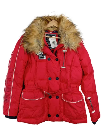 SOCCX Winterjacke Damen Gr. 38 Rot Fellkragen Expedition Parka