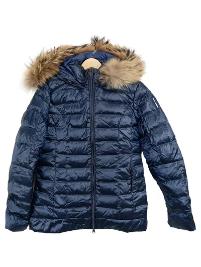 Bomboogie Damen Steppjacke Gr. S Navy Blau Pelzkragen Kapuze Daunenjacke