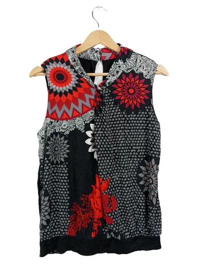 Desigual Damen Bluse Ärmellos Gr. 36/S Mandala Blumenmuster Mehrfarbig