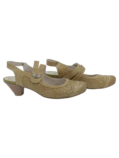 Jana Fashion Damen Pumps Mary Jane Slingback Beige Leder Gr. 40 Lochmuster