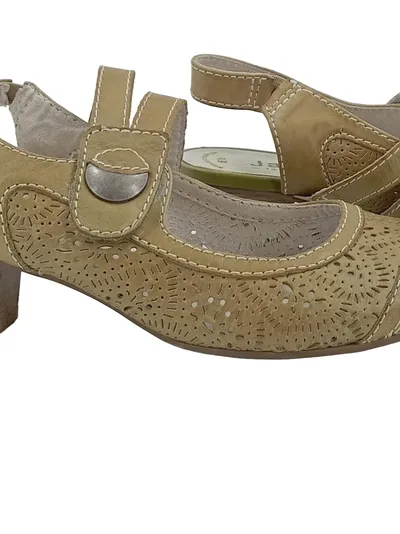 Jana Fashion Damen Pumps Mary Jane Slingback Beige Leder Gr. 40 Lochmuster