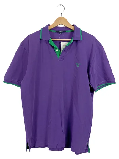 GANT Herren Poloshirt Gr. XL Lila Grün Baumwolle Logo Casual Kurzarm Shirt