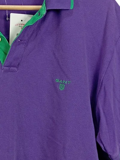 GANT Herren Poloshirt Gr. XL Lila Grün Baumwolle Logo Casual Kurzarm Shirt