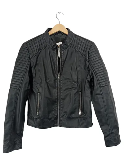 Aygill's Damen Kunstlederjacke Bikerjacke Schwarz Gr. L 42