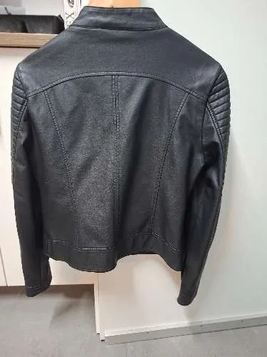 Aygill's Damen Kunstlederjacke Bikerjacke Schwarz Gr. L 42