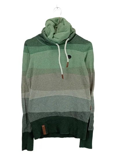 Naketano Damen Hoodie Pullover Schalkragen Gestreift Grün Gr. 36/S Baumwolle
