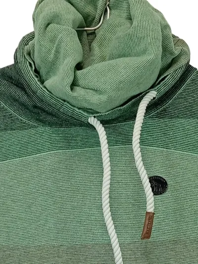 Naketano Damen Hoodie Pullover Schalkragen Gestreift Grün Gr. 36/S Baumwolle