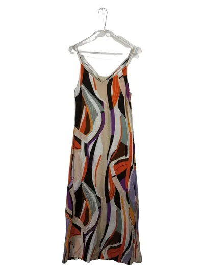 Comma Maxikleid Damen Sommerkleid Gr. 34/XS Bunt Abstrakt Boho Lang Trägerkleid