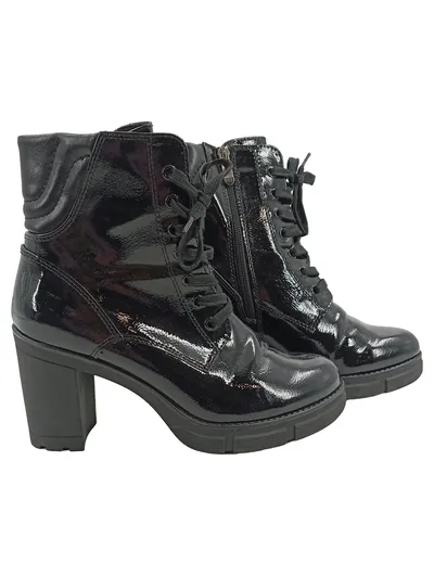 Marco Tozzi Damen Schnürstiefelette Gr. 39 Schwarz Lack Blockabsatz
