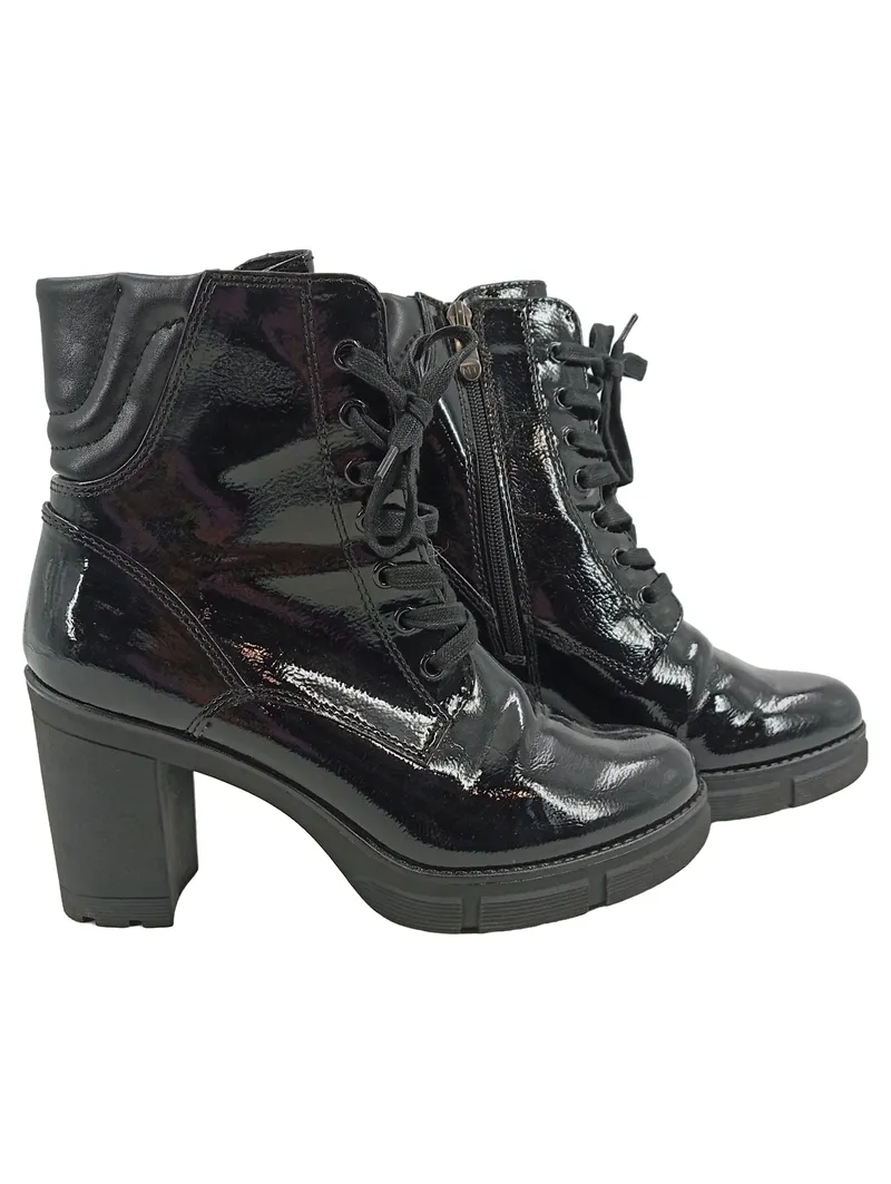 Marco Tozzi Damen Schnürstiefelette Gr. 39 Schwarz Lack Blockabsatz 1