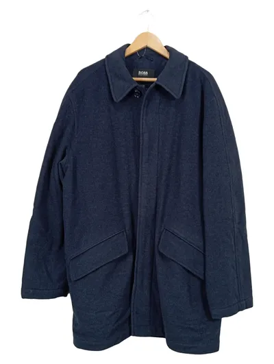 HUGO BOSS Herren Wollmantel Gr. 52/XL Blau Klassisch Business Jacke