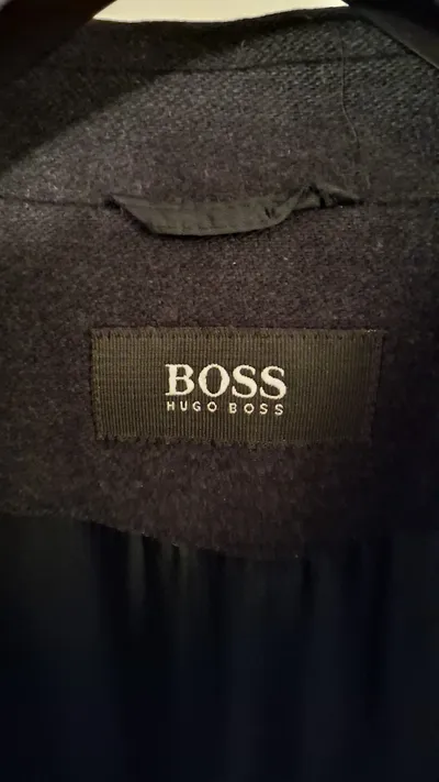 HUGO BOSS Herren Wollmantel Gr. 52/XL Blau Klassisch Business Jacke