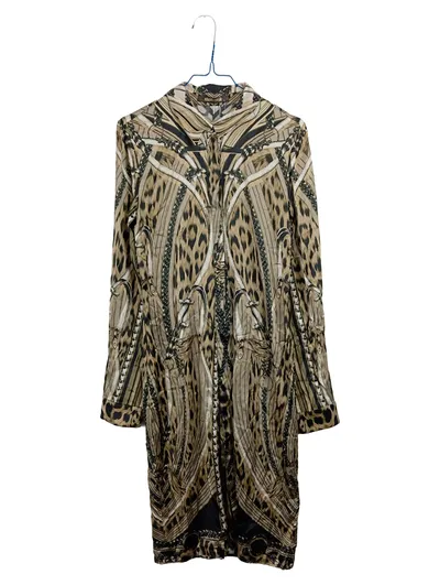 Roberto Cavalli Blusenkleid Damen Gr. 42 Leopard Animal Print Langarm