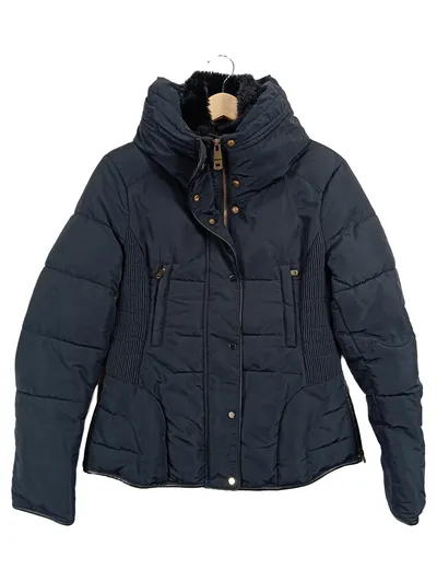 Zara Basic Damen Steppjacke Gr. 38 Blau Winterjacke Kunstfellkragen Casual