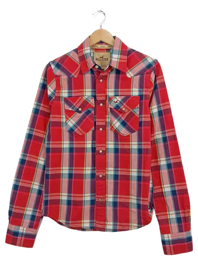 Hollister Herren Freizeithemd Kariert Rot Gr. S Western Style Baumwolle