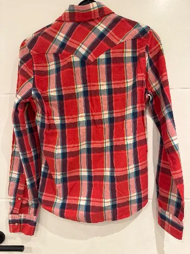 Hollister Herren Freizeithemd Kariert Rot Gr. S Western Style Baumwolle