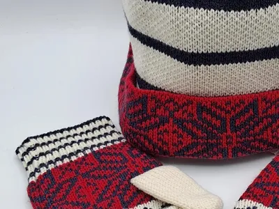Lands' End Mützen Set Norwegermuster Strick Polyacryl Damen Mehrfarbig