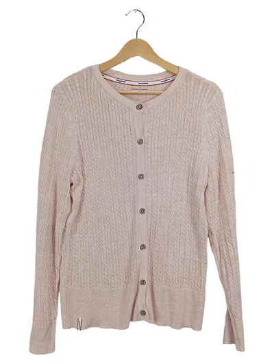 KangaROOS Damen Strickjacke Gr. 42/XL Rosa Zopfmuster Baumwolle Cardigan