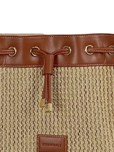 Essentials Damen Beuteltasche Stroh Lederimitat Beige Braun Crossbody Tasche