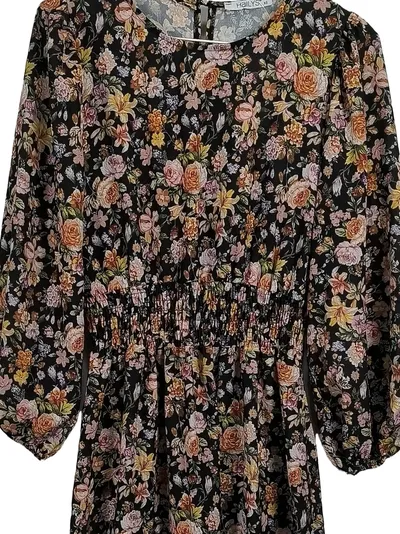 Hailys Damen Maxikleid Blumenmuster Langarm Schwarz Gr. XS