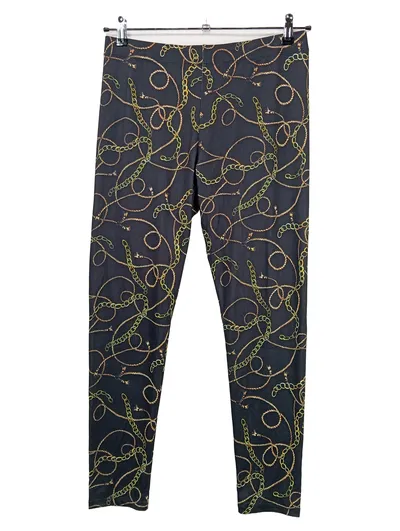 ORSAY Damen Leggings Kettenmuster Schwarz Gold Gr. 40 L