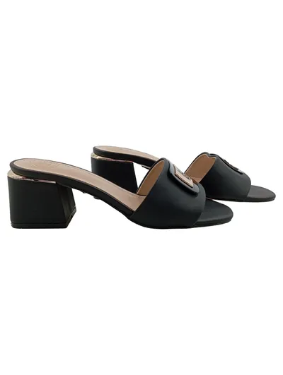 Laura Biagiotti Damen Pantoletten Schwarz Gr. 39 Blockabsatz Elegant