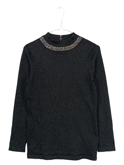 Orsay Damen Pullover Gr. 40 L Schwarz Glitzer Perlen Stehkragen Festlich Elegant