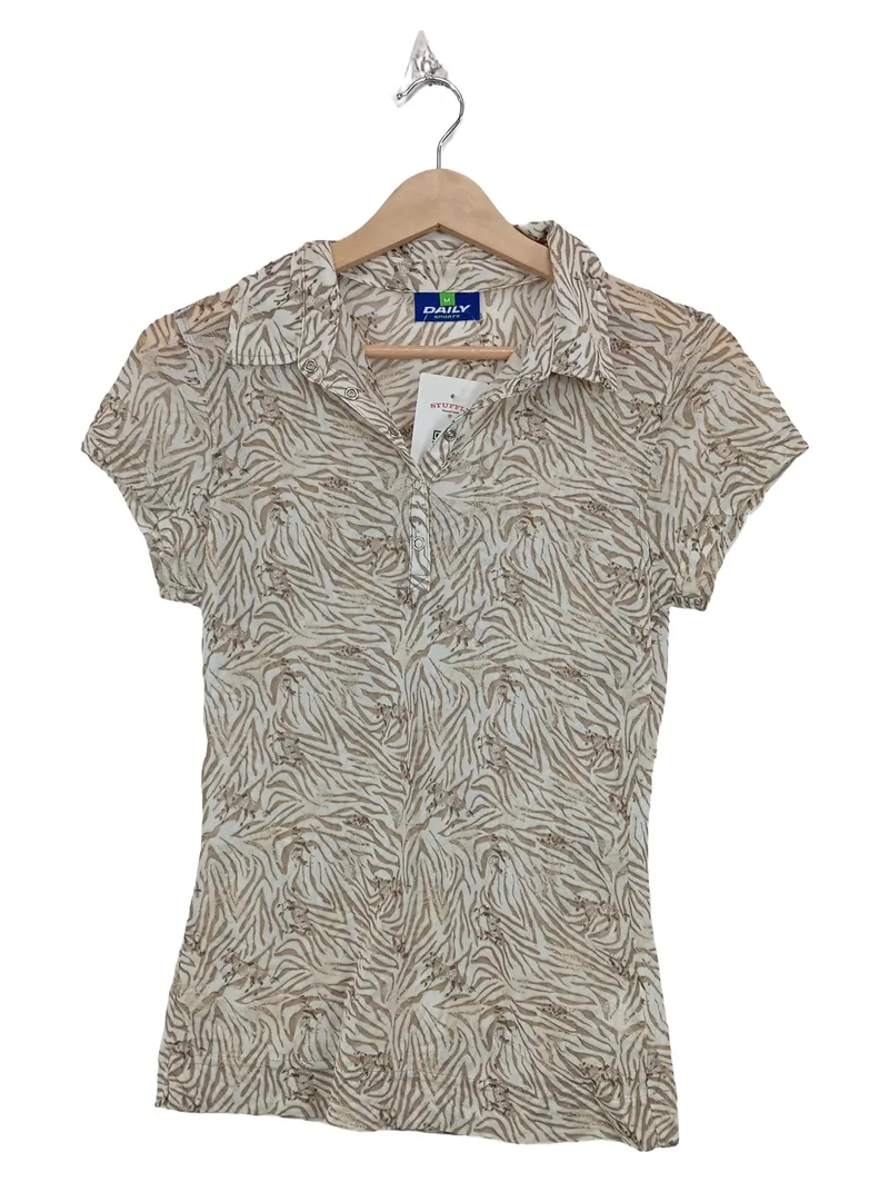 Daily Sports Damen Poloshirt Zebra-Muster Beige Gr. 38/M Kurzarm 1