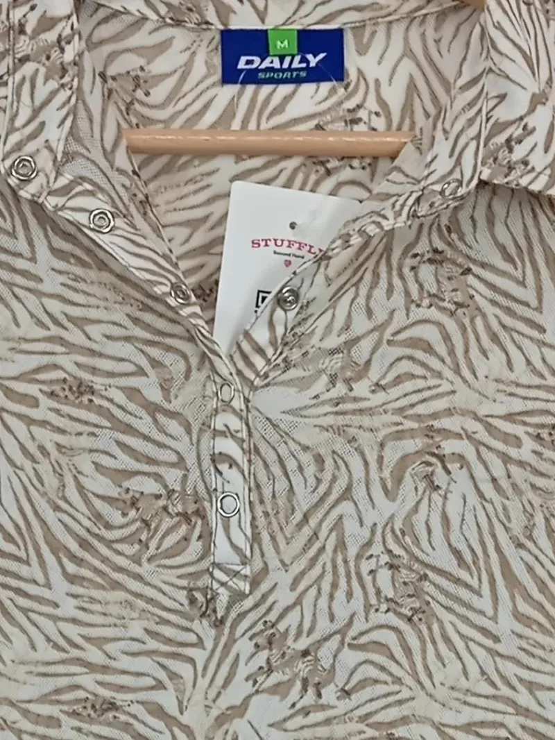 Daily Sports Damen Poloshirt Zebra-Muster Beige Gr. 38/M Kurzarm 3