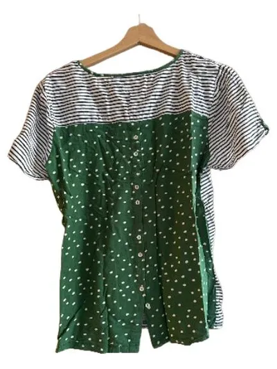 HEYTON Damen T-Shirt Gr. 42/XL gestreift grün weiß Brusttasche Punkte
