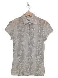 Daily Sports Damen Poloshirt Gr. 38/M Beige Sportlich Blumenmuster Kurzarm 1